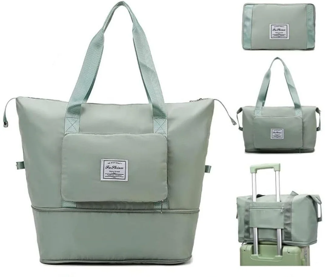 Large Capacity Waterproof Travel Tote Bag for Women Gym Yoga Weekender Handbag Lightweight Nylon Overnight Luggage Shoulder Bag with Shoe Compartment Mint Green image 2