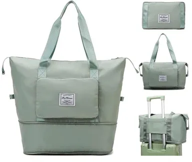 Large Capacity Waterproof Travel Tote Bag for Women Gym Yoga Weekender Handbag Lightweight Nylon Overnight Luggage Shoulder Bag with Shoe Compartment Mint Green thumbnail 1