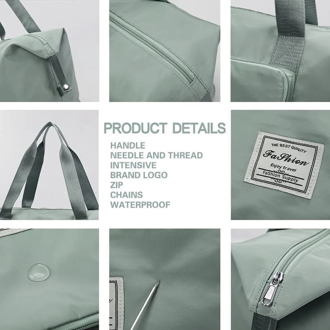 Large Capacity Waterproof Travel Tote Bag for Women Gym Yoga Weekender Handbag Lightweight Nylon Overnight Luggage Shoulder Bag with Shoe Compartment Mint Green image 3