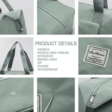 Large Capacity Waterproof Travel Tote Bag for Women Gym Yoga Weekender Handbag Lightweight Nylon Overnight Luggage Shoulder Bag with Shoe Compartment Mint Green thumbnail 2