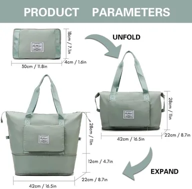 Large Capacity Waterproof Travel Tote Bag for Women Gym Yoga Weekender Handbag Lightweight Nylon Overnight Luggage Shoulder Bag with Shoe Compartment Mint Green thumbnail 3
