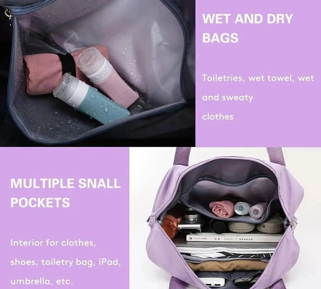 Large Capacity Foldable Travel Duffle Bag With Shoe Compartment Waterproof Nylon Weekender Tote Luggage Sleeve Carry On Gym Bag For Women Men Travel Storage Organizer image 3