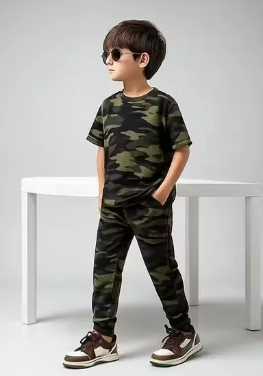 Kids Camouflage Cotton T Shirt and Jogger Pants Set for Boys Army Print Casual Outfit Summer Wear Comfortable Boys Clothing Set Green Camo Kids Fashion Outfit Kids Camouflage Cotton T Shirt and Jogger Pants Set for Boys Army Print Casual Outfit Summer Wea thumbnail 0