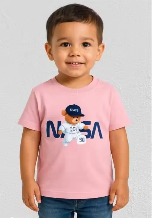 Toddler Boys NASA Space Astronaut Printed Cotton T-Shirt Pink Kids Casual Summer Half Sleeve Graphic Tee Soft Breathable Daily Wear Top for Baby Boys 1–5 Years Toddler Boys NASA Space Astronaut Printed Cotton T-Shirt Pink Kids Casual Summer Half Sleeve image 1