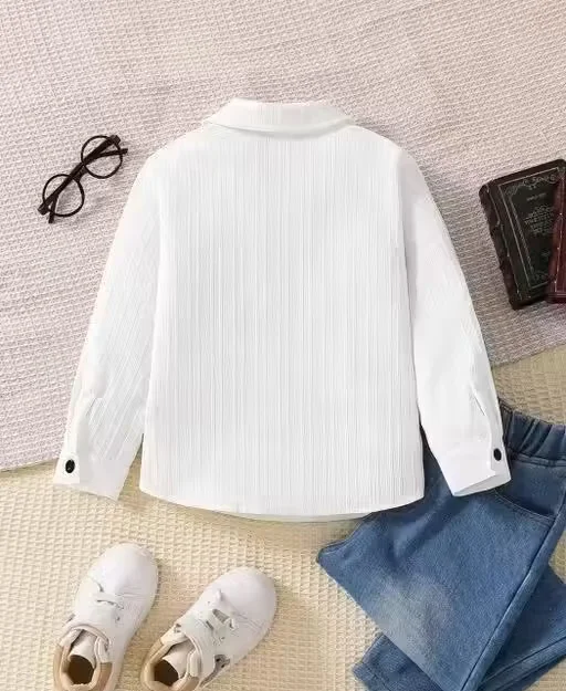 Boys White Cotton Formal Shirt Long Sleeve Button Down Kids Party Wear School Function Shirt Soft Breathable Casual Smart Shirt for Boys Age 3–12 Years Boys White Cotton Formal Shirt Long Sleeve Button Down Kids Party Wear School Function Shirt Soft Bre image 2