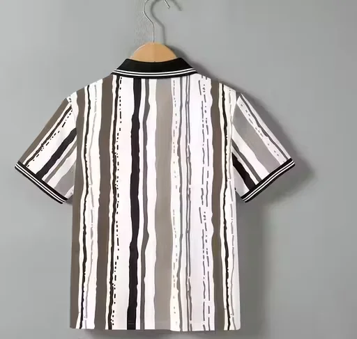 Mens Vertical Striped Polo T Shirt Casual Summer Cotton Blend Half Sleeve Collared Polo Tee Breathable Regular Fit Stylish Streetwear Top for Men Brown White Black Mens Vertical Striped Polo T Shirt Casual Summer Cotton Blend Half Sleeve Collared Polo Tee image 2