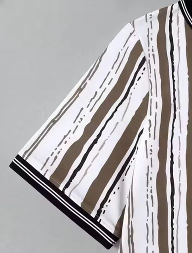 Mens Vertical Striped Polo T Shirt Casual Summer Cotton Blend Half Sleeve Collared Polo Tee Breathable Regular Fit Stylish Streetwear Top for Men Brown White Black Mens Vertical Striped Polo T Shirt Casual Summer Cotton Blend Half Sleeve Collared Polo Tee thumbnail 2