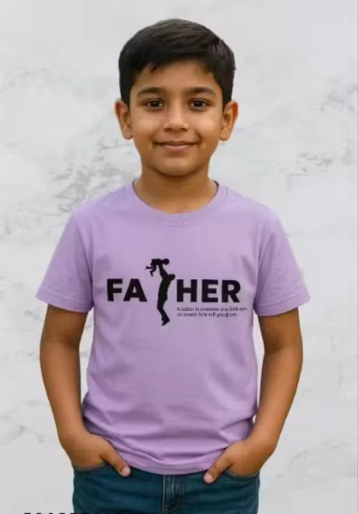 Kids Father Theme Graphic Printed T-Shirt for Boys Round Neck Half Sleeve Casual Cotton Kids T Shirt Lavender Boys Graphic Tee Daily Wear Kids Clothing India Kids Father Theme Graphic Printed T-Shirt for Boys Round Neck Half Sleeve Casual Cotton Kids T Sh image 1