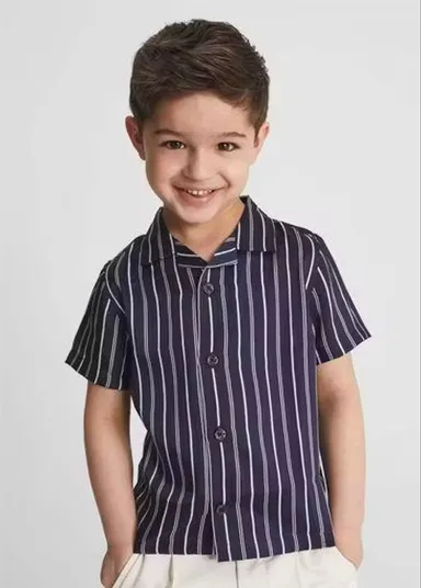 Boys Navy Blue Vertical Stripe Half Sleeve Cotton Casual Shirt Summer Breathable Lightweight Button Down Kids Fashion Shirt Smart Casual Party Wear Children Shirt Boys Navy Blue Vertical Stripe Half Sleeve Cotton Casual Shirt Summer Breathable Lightweight thumbnail 1