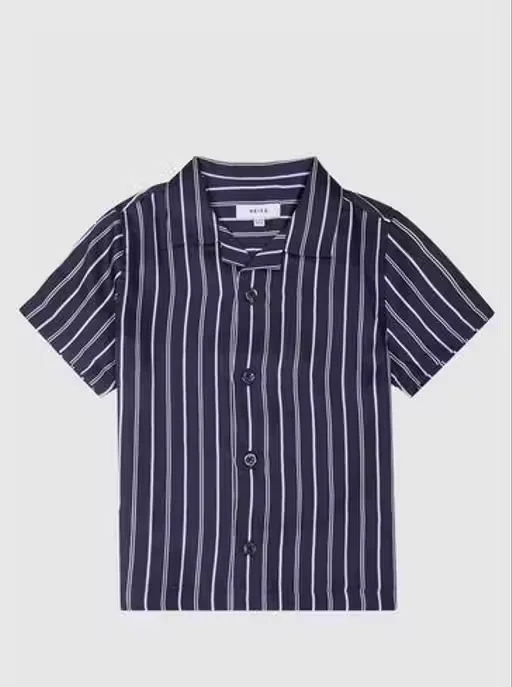 Boys Navy Blue Vertical Stripe Half Sleeve Cotton Casual Shirt Summer Breathable Lightweight Button Down Kids Fashion Shirt Smart Casual Party Wear Children Shirt Boys Navy Blue Vertical Stripe Half Sleeve Cotton Casual Shirt Summer Breathable Lightweight image 1