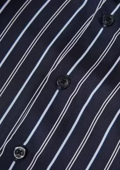 Boys Navy Blue Vertical Stripe Half Sleeve Cotton Casual Shirt Summer Breathable Lightweight Button Down Kids Fashion Shirt Smart Casual Party Wear Children Shirt Boys Navy Blue Vertical Stripe Half Sleeve Cotton Casual Shirt Summer Breathable Lightweight thumbnail 3