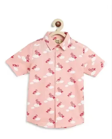 Kids Boys Peach Bird Print Cotton Half Sleeve Casual Shirt Summer Breathable Button Down Children Party Wear Stylish Printed Shirt for Boys Age 2–8 Years Kids Boys Peach Bird Print Cotton Half Sleeve Casual Shirt Summer Breathable Button Down Children P thumbnail 0