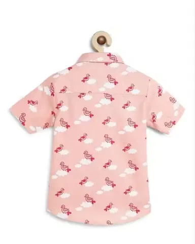 Kids Boys Peach Bird Print Cotton Half Sleeve Casual Shirt Summer Breathable Button Down Children Party Wear Stylish Printed Shirt for Boys Age 2–8 Years Kids Boys Peach Bird Print Cotton Half Sleeve Casual Shirt Summer Breathable Button Down Children P thumbnail 1