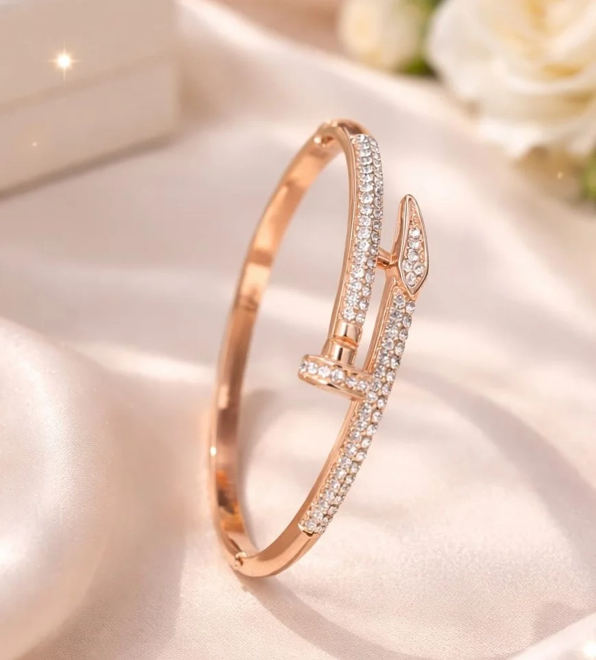 Stylish Gold Plated Crystal Studded Designer Bracelet for Women & Girls | Adjustable Luxury Kada Bracelet | Party Wear Jewellery image 1