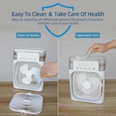 Portable Air Cooler Fan with Water Tank Humidifier LED Night Light USB Rechargeable Mini Air Conditioner Fan Personal Desk Cooling Fan for Home Office Travel Camping thumbnail 1