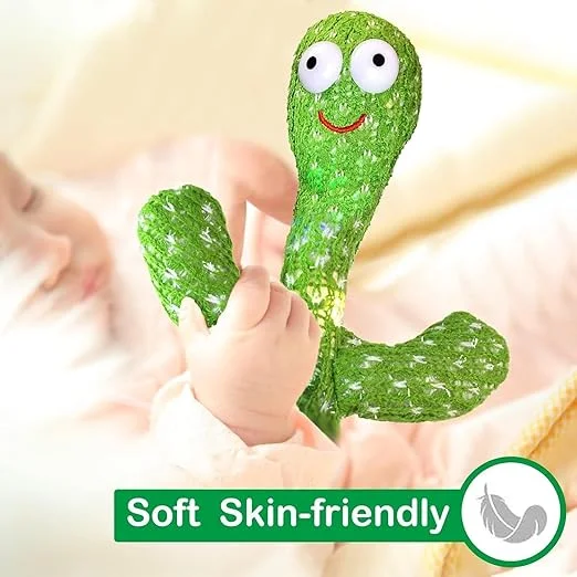USB Rechargeable Dancing Cactus Toy with LED Lights Music Talking Mimic Plush Interactive Singing Cactus Toy for Kids Babies Toddlers Funny Educational Talking Toy Plant image 3
