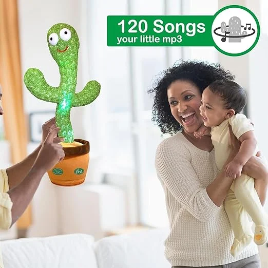 USB Rechargeable Dancing Cactus Toy with LED Lights Music Talking Mimic Plush Interactive Singing Cactus Toy for Kids Babies Toddlers Funny Educational Talking Toy Plant image 4