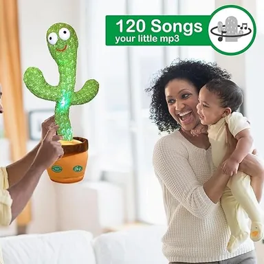 USB Rechargeable Dancing Cactus Toy with LED Lights Music Talking Mimic Plush Interactive Singing Cactus Toy for Kids Babies Toddlers Funny Educational Talking Toy Plant thumbnail 3