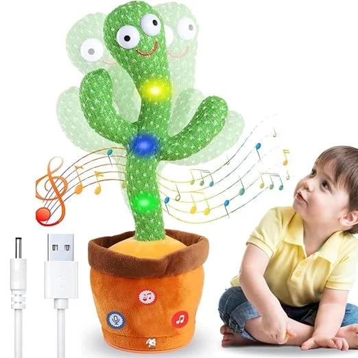 USB Rechargeable Dancing Cactus Toy with LED Lights Music Talking Mimic Plush Interactive Singing Cactus Toy for Kids Babies Toddlers Funny Educational Talking Toy Plant image 1