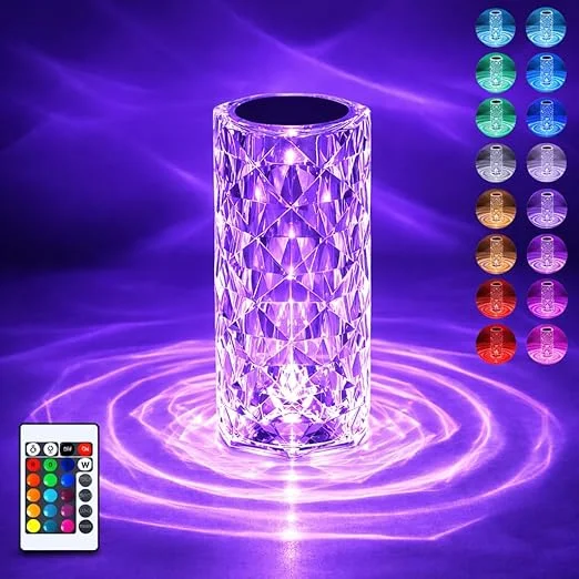 Crystal RGB LED Diamond Cut Table Lamp with Remote Control Touch Sensor Rechargeable USB Night Lamp Multicolour Ambient Bedroom Bedside Decorative Mood Light image 1