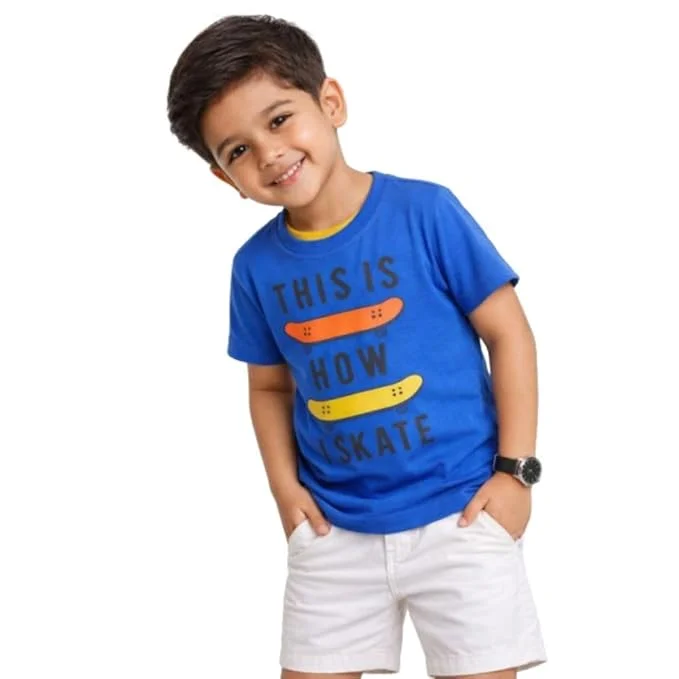 Boys Blue Graphic Printed Cotton T Shirt for Kids Casual Summer Half Sleeve Soft Breathable Round Neck Playwear Daily Wear Toddler Boys T Shirt image 2