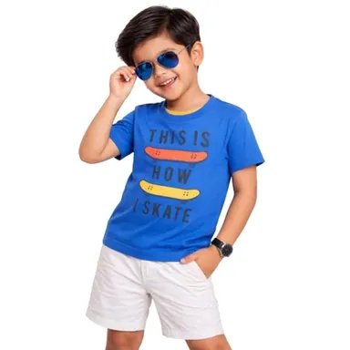 Boys Blue Graphic Printed Cotton T Shirt for Kids Casual Summer Half Sleeve Soft Breathable Round Neck Playwear Daily Wear Toddler Boys T Shirt thumbnail 3