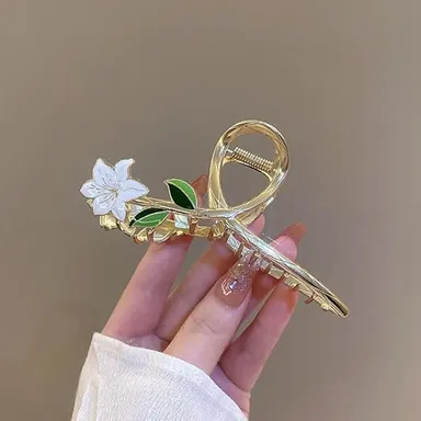 Elegant Gold Flower Hair Stick Bun Holder for Women Floral Metal Hair Pin Clip for Bridal Bun Hairstyle Accessories for Girls Wedding Party Hair Jewellery thumbnail 2