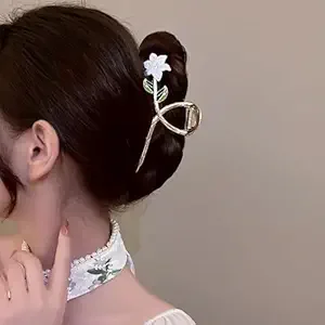 Elegant Gold Flower Hair Stick Bun Holder for Women Floral Metal Hair Pin Clip for Bridal Bun Hairstyle Accessories for Girls Wedding Party Hair Jewellery image 1