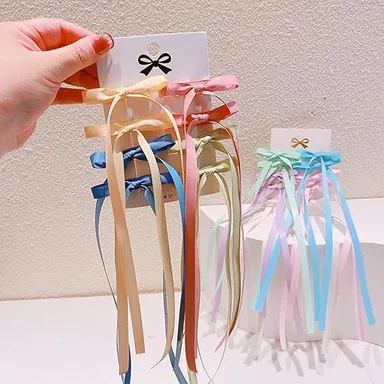 Pastel Satin Ribbon Hair Bow Clip for Girls Women Long Tail Bow Hair Accessory Pink Blue Green Bridal Party Hair Clip Decorative Ribbon Bow Hair Pin thumbnail 1