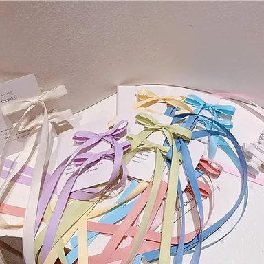 Pastel Satin Ribbon Hair Bow Clip for Girls Women Long Tail Bow Hair Accessory Pink Blue Green Bridal Party Hair Clip Decorative Ribbon Bow Hair Pin thumbnail 2