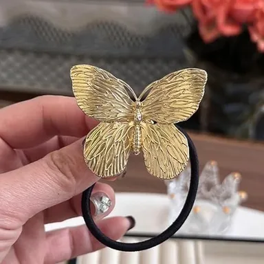 Butterfly Gold Metal Hair Tie for Women Elastic Hair Band Ponytail Holder Stylish Butterfly Hair Accessory Girls Hair Rubber Band Fashion Hair Tie India thumbnail 2