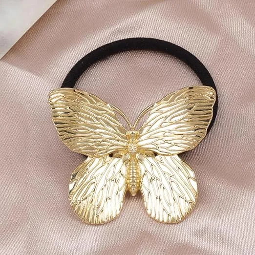 Butterfly Gold Metal Hair Tie for Women Elastic Hair Band Ponytail Holder Stylish Butterfly Hair Accessory Girls Hair Rubber Band Fashion Hair Tie India image 4