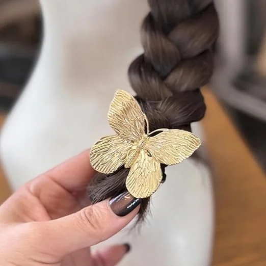 Butterfly Gold Metal Hair Tie for Women Elastic Hair Band Ponytail Holder Stylish Butterfly Hair Accessory Girls Hair Rubber Band Fashion Hair Tie India image 5