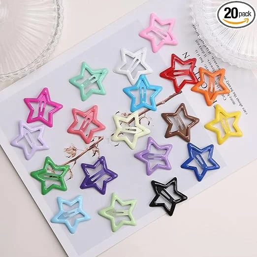 Colourful Star Shape Hair Clips for Girls Kids – Cute Plastic Snap Hairpins Set Multicolour Kawaii Hair Accessories for Baby Girls Toddlers School Daily Styling image 1