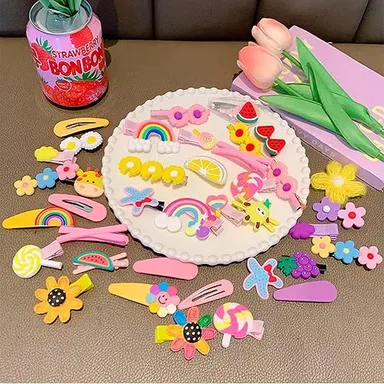 Girls Cute Cartoon Hair Clips Set for Kids Colourful Candy Watermelon Rainbow Flower Hairpins Collection Non Slip Hair Accessories for Baby Girls Toddlers School Hair Styling Clips Gift Pack thumbnail 2
