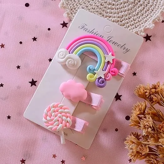 Girls Cute Cartoon Hair Clips Set for Kids Colourful Candy Watermelon Rainbow Flower Hairpins Collection Non Slip Hair Accessories for Baby Girls Toddlers School Hair Styling Clips Gift Pack image 4