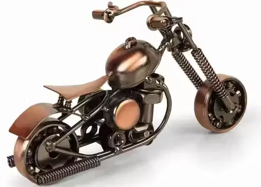 Vintage Metal Motorcycle Model Decorative Showpiece for Home Office Desk Shelf Decor Retro Bike Statue Handcrafted Iron Motorbike Collectible Gift for Men Bike Lovers Interior Decoration image 1