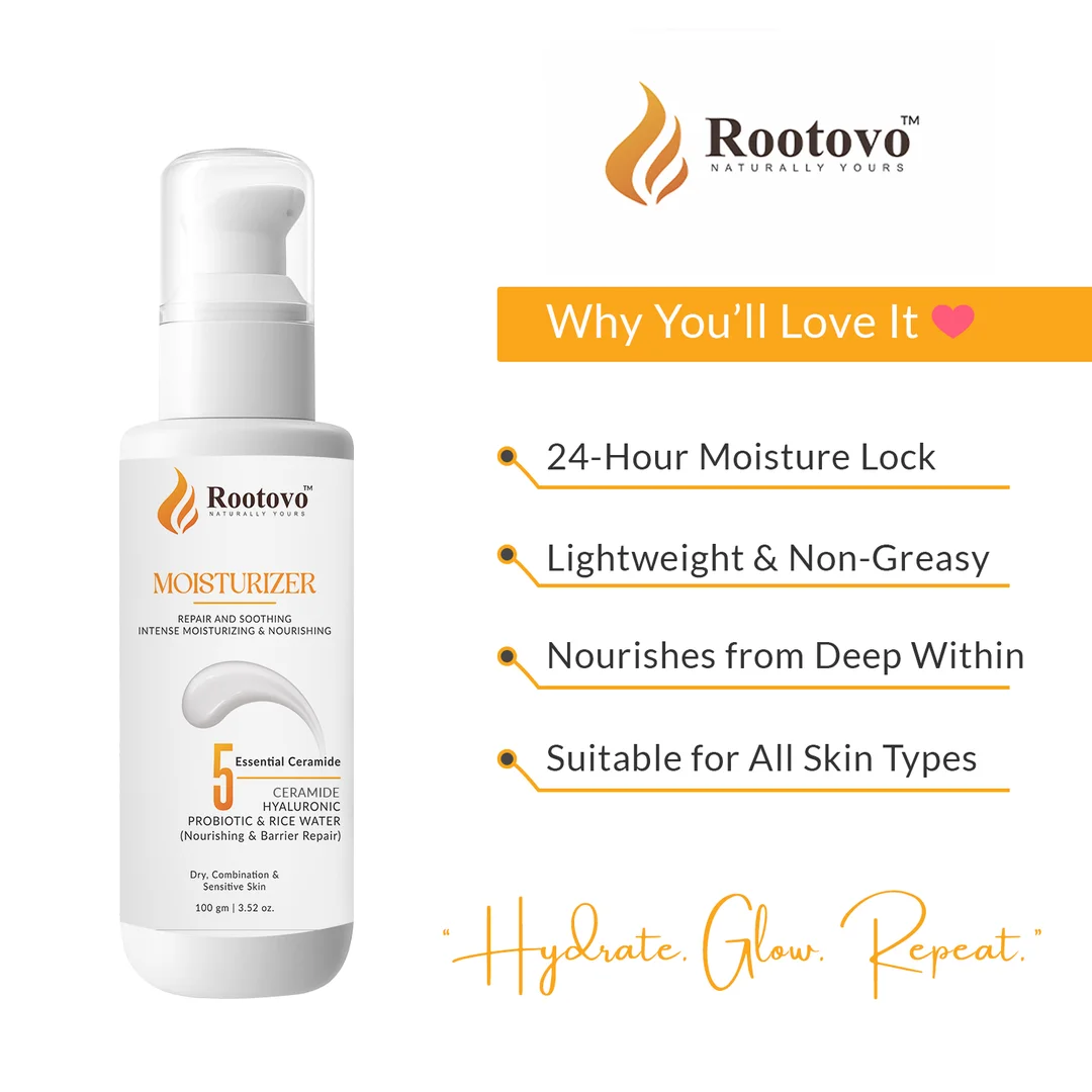 Rootovo Ceramide Hyaluronic Acid Moisturizer with 5 Essential Ceramides Probiotic Rice Water Barrier Repair Face Cream for Dry Sensitive Skin Deep Hydration 100g image 2