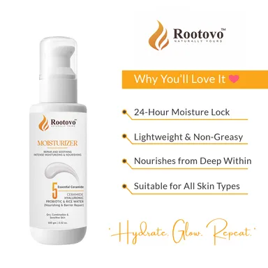 Rootovo Ceramide Hyaluronic Acid Moisturizer with 5 Essential Ceramides Probiotic Rice Water Barrier Repair Face Cream for Dry Sensitive Skin Deep Hydration 100g thumbnail 1