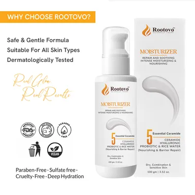 Rootovo Ceramide Hyaluronic Acid Moisturizer with 5 Essential Ceramides Probiotic Rice Water Barrier Repair Face Cream for Dry Sensitive Skin Deep Hydration 100g thumbnail 3
