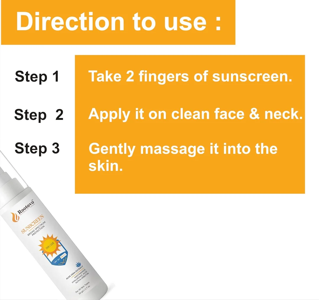Rootovo SPF 50+ PA+++ Sunscreen Broad Spectrum UVA UVB Protection Face Sunscreen Cream with Aloe Vera Niacinamide Hyaluronic Acid Alpha Arbutin for All Skin Types 50g image 7