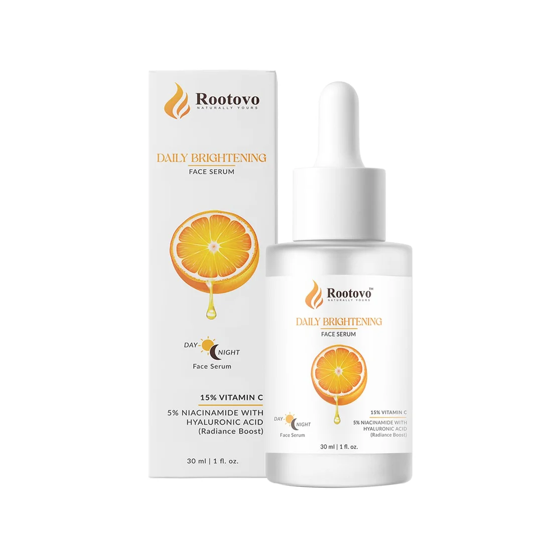 Rootovo Daily Brightening Face Serum 15% Vitamin C 5% Niacinamide Hyaluronic Acid Skin Brightening Serum for Dark Spots Pigmentation Hydrating Face Ser image 3
