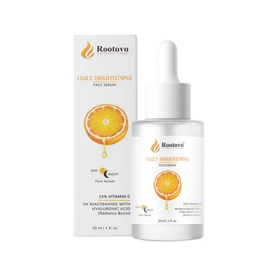 Rootovo Daily Brightening Face Serum 15% Vitamin C 5% Niacinamide Hyaluronic Acid Skin Brightening Serum for Dark Spots Pigmentation Hydrating Face Ser thumbnail 2