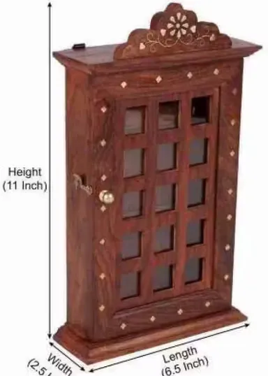 Handcrafted Wooden Key Holder Cabinet Wall Mounted Key Storage Box with Door 6 Hooks Decorative Key Stand for Home Entrance Office Rustic Wooden Key Organizer thumbnail 1