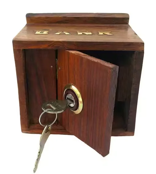 Wooden Money Saving Bank Box with Lock Slot for Kids and Adults | Handmade Wooden Piggy Bank Cash Coin Storage Box for Home Decor Gift image 2