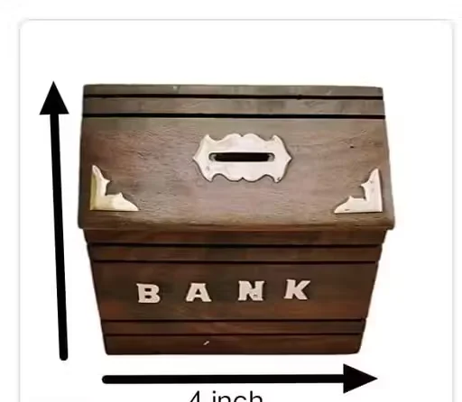 Wooden Money Saving Bank Box with Lock Slot for Kids and Adults | Handmade Wooden Piggy Bank Cash Coin Storage Box for Home Decor Gift image 3
