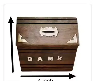 Wooden Money Saving Bank Box with Lock Slot for Kids and Adults | Handmade Wooden Piggy Bank Cash Coin Storage Box for Home Decor Gift thumbnail 2