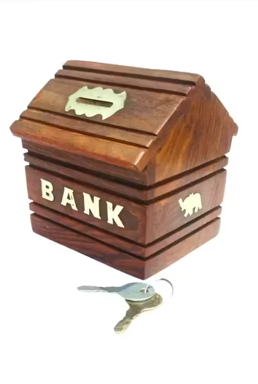 Wooden Money Saving Bank Box with Lock Slot for Kids and Adults | Handmade Wooden Piggy Bank Cash Coin Storage Box for Home Decor Gift image 1