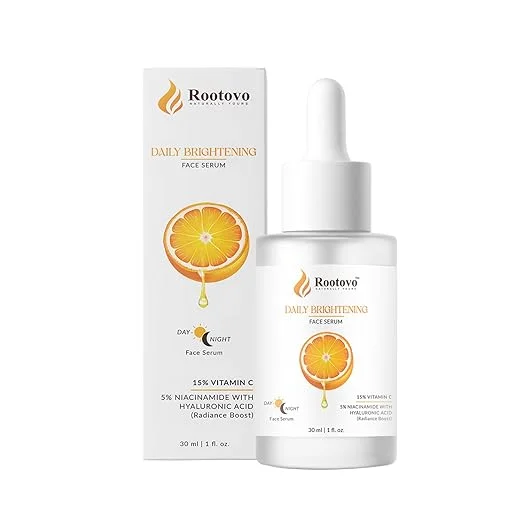 Rootovo Daily Brightening Face Serum 30ml with 15% Vitamin C 5% Niacinamide Hyaluronic Acid Radiance Boost Skin Brightening Dark Spot Reduction Hydrating Anti Ageing Glow Serum for Men Women Day Night Skincare image 1