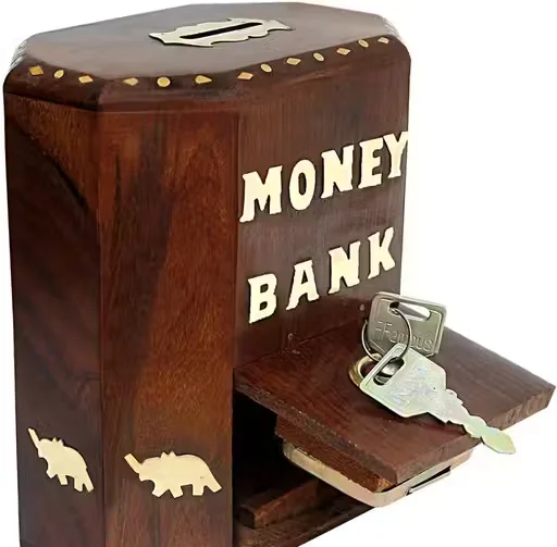 Wooden Money Bank Coin Saving Box with Lock and Key for Kids and Adults Decorative Wooden Piggy Bank Cash Storage Box Reusable Money Saving Box Home Decor Gift image 2